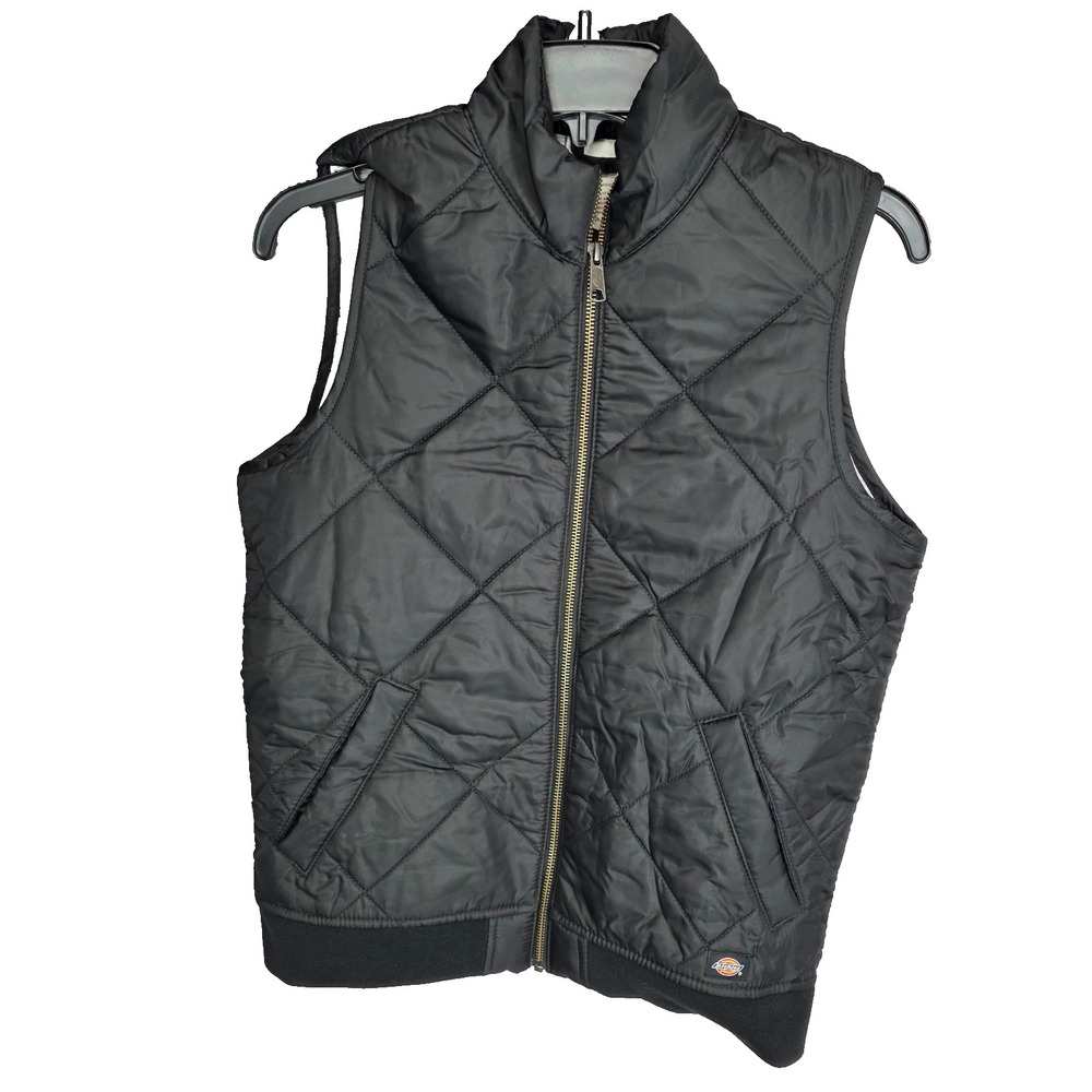 Dickies Puffer Vest Womens Small Black Full Zip Mockneck Quilted Work Outdoors